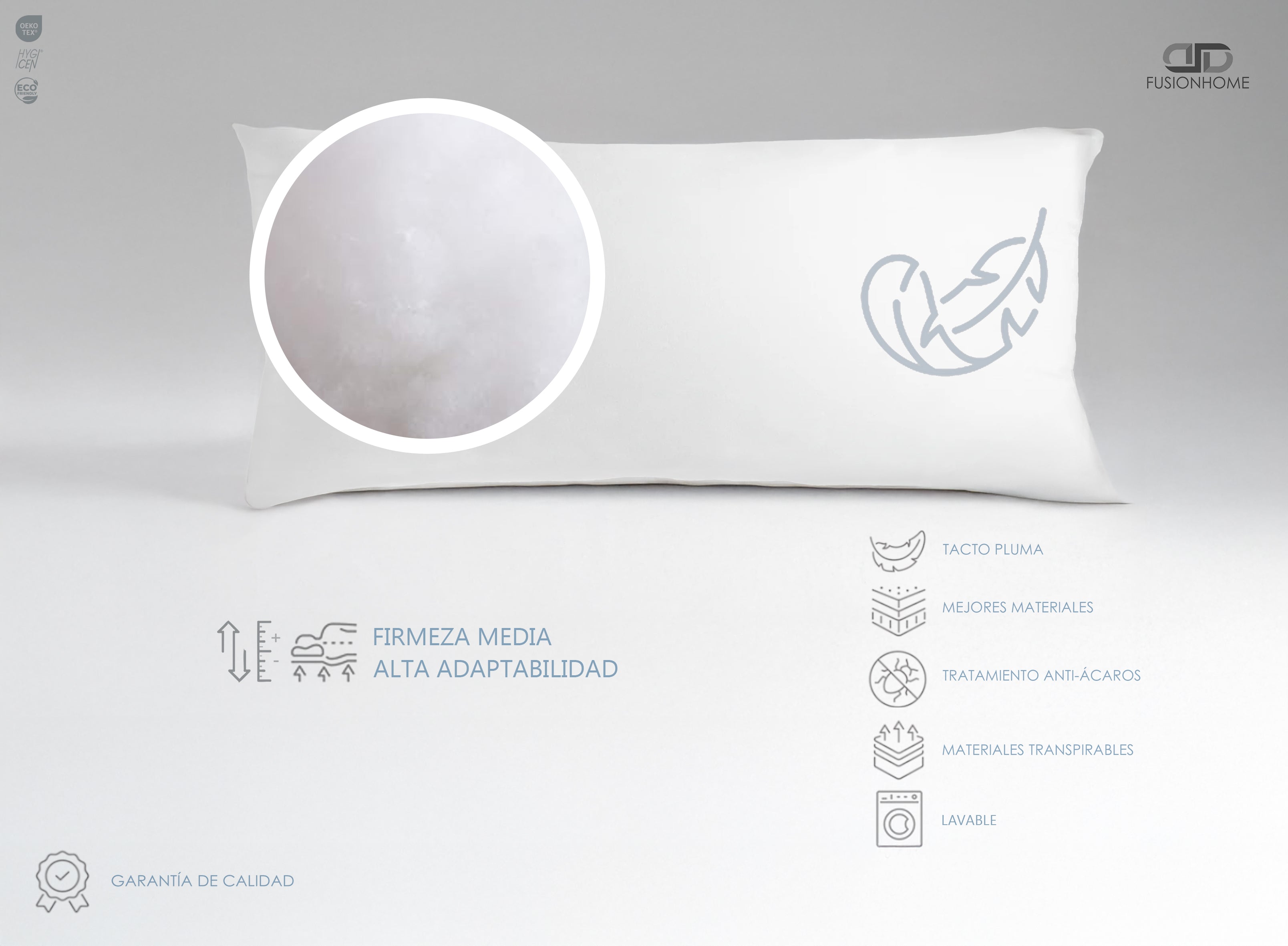 Almohada Fibra Hueca - Tacto Pluma, Transpirable, Antiácaros e Hipoalergénica